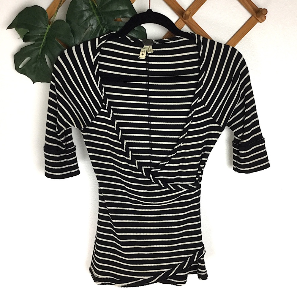 Free People Striped Wrap Style Top XS Black White